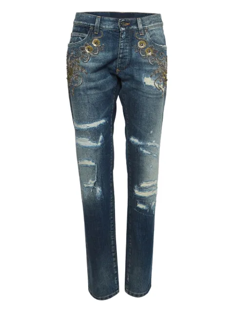 Dolce & Gabbana Pre-Owned floral-embroidered distressed jeans Blue 975146