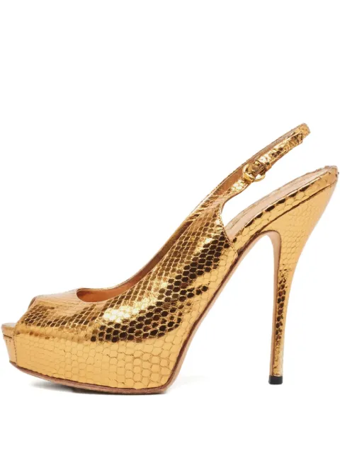 Gucci Pre-Owned 2024 Snakeskin Embossed Leather Pumps Gold 986136