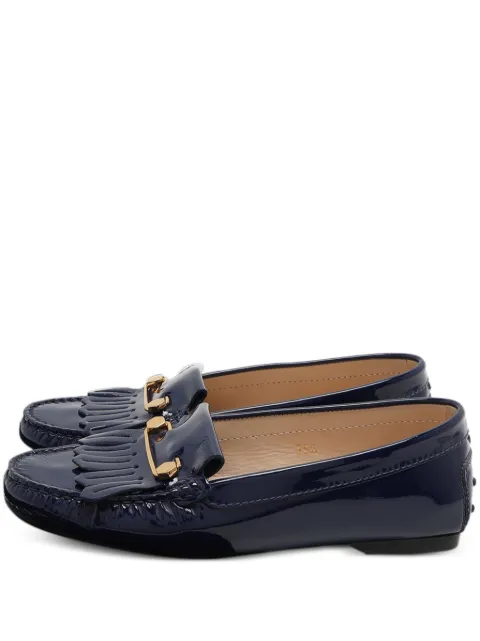 Tod's Vintage patent-leather fringe loafers Blue 1060755
