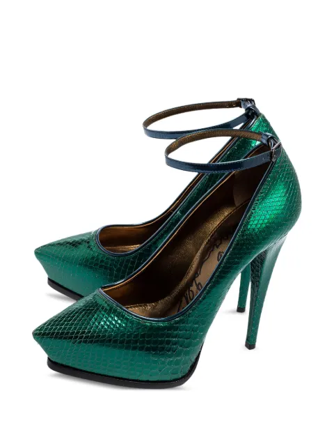 Lanvin Pre-Owned 130mm ankle-strap leather pumps Green 560171