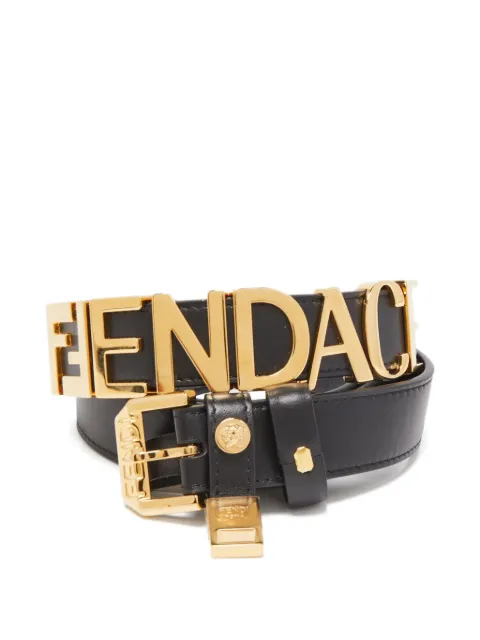 Fendi Pre-Owned x Versace logo leather belt Black 858038