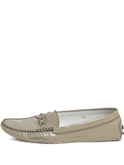 Tod's Vintage Patent Leather Pebble Detail Loafers Grey 446971