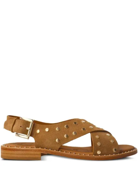 CALCE Calce cross-strap studded flat sandals Brown X2023BEIGE