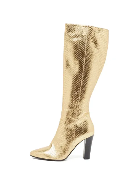 Saint Laurent Pre-Owned Lily python-embossed leather knee-high boots Gold 988919