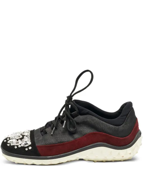 Miu Miu Pre-Owned crystal-embellished suede sneakers Black 1152212