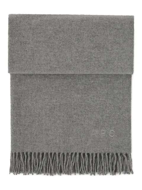 A.P.C. embroidered-logo fringed scarf Grey WOAFEM15170PLAGRISCHINE