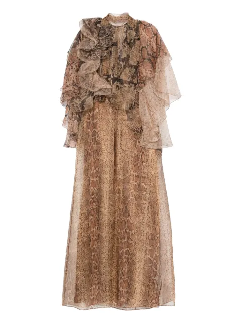 ZIMMERMANN ruffle-trimmed snake-print dress Brown 4939DF252