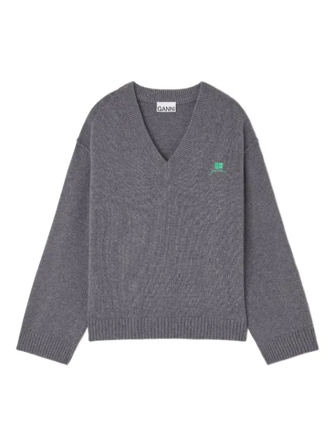 GANNI V-neck logo sweater Grey K2589