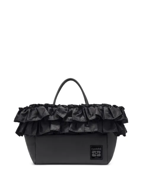 GANNI ruffled-detail shoulder bag Black A7188