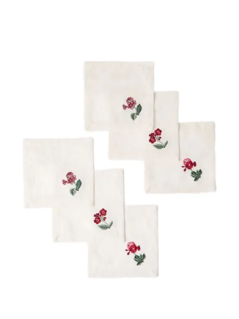 Cabana Floral Medley embroidered cocktail linen napkins (pack of six) White LNNPK02BOT4T9906