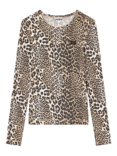 GANNI leopard long-sleeve top Brown T4367