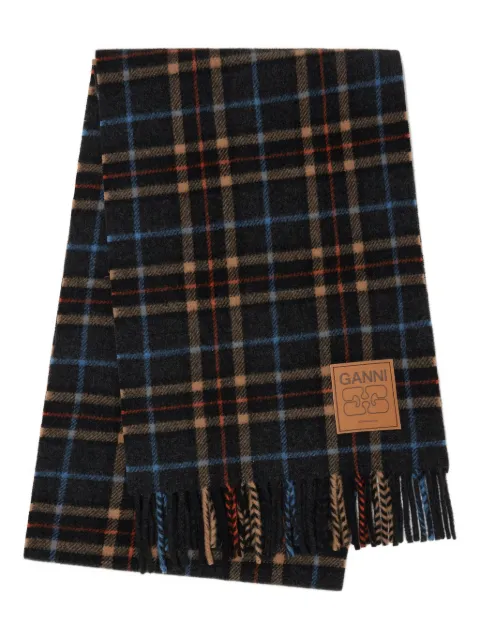 GANNI checked fringed scarf Black A6933