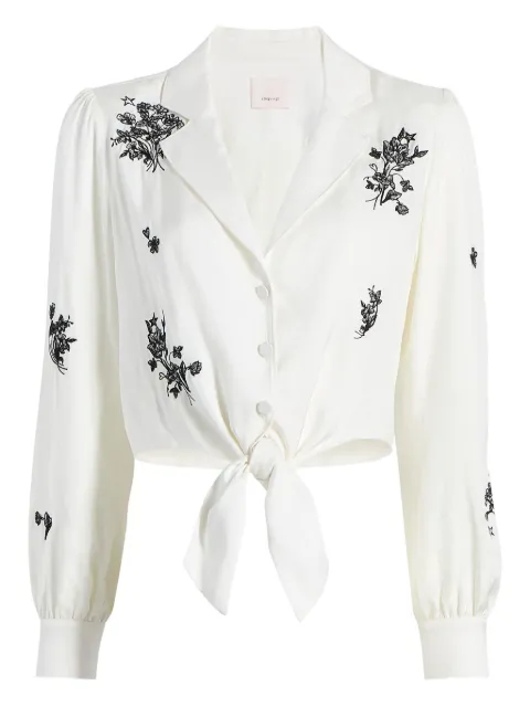 Cinq A Sept floral-embroidered tie-front top White ZW2024A10040ZIVB