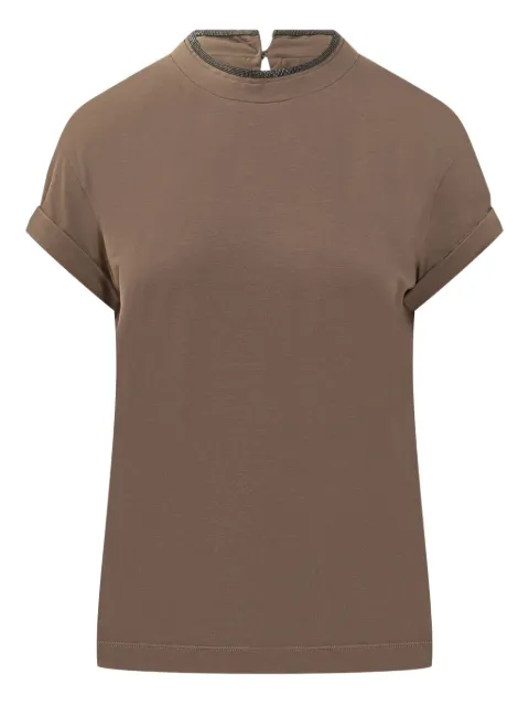 Brunello Cucinelli embellished-neckline T-shirt Brown M0T18BD200C8705