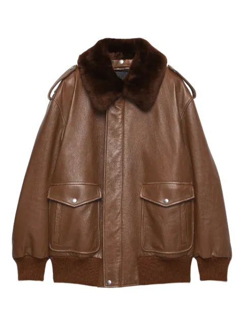 Prada shearling-collar leather jacket Brown 58A234SOOO162B