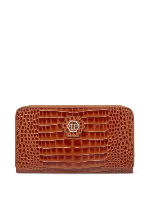 Philipp Plein rounded zip wallet cocco shiny Brown AAEAWVG0122PLE010N