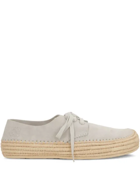 LOEWE Rio petal-toe raffia-trimmed lace-up shoes Grey M526284X011130