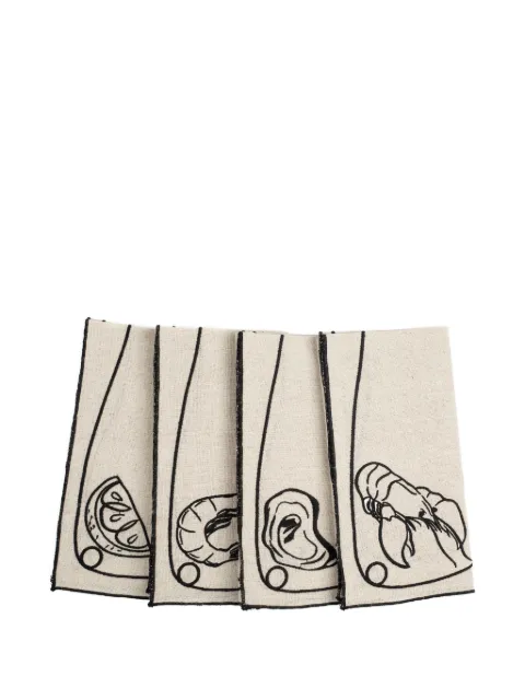Misette line-drawing linen napkins (set of four) Brown MST22NAPLD