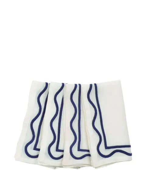 Misette Colorblock Embroidered Linen Napkins (set of four) White MST23NAPCBDB