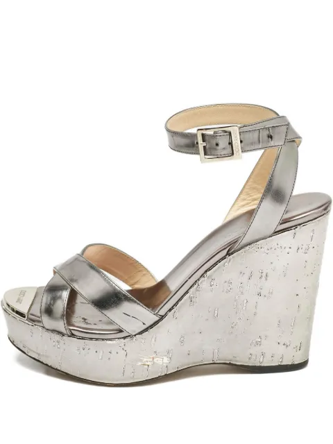Jimmy Choo Pre-Owned 2024 Crisscross Cork Wedge Sandals Grey 1161027