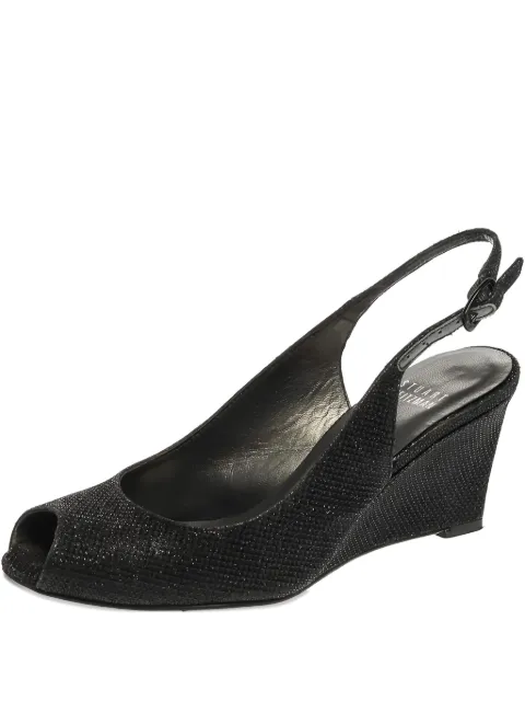 Stuart Weitzman 2024 Glitter Slingback Wedge Sandals Black 357052