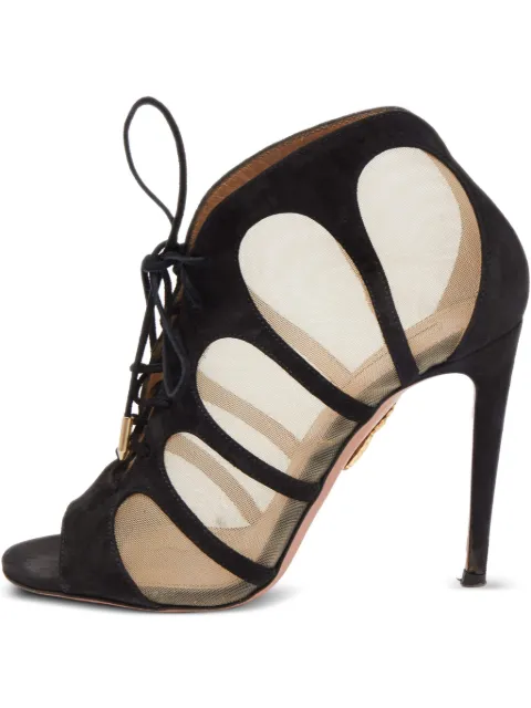 Aquazzura pre-owned 110mm mesh suede ankle boots Black 864091