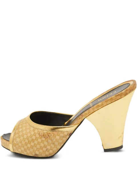 Fendi Pre-Owned leather check gold heel shoes Yellow 774472
