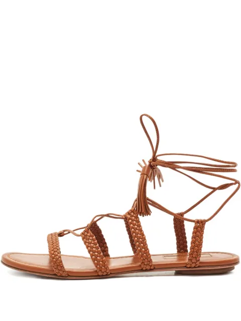 Aquazzura Stromboli braided-leather tassel flat sandals Brown 1149215