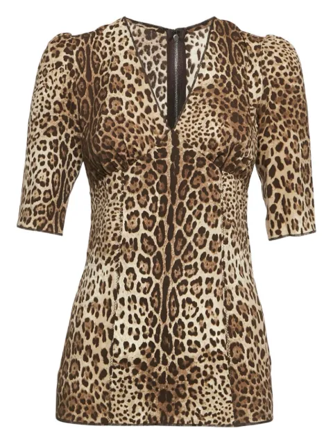 Dolce & Gabbana Pre-Owned leopard-print V-neck top Brown 1142049