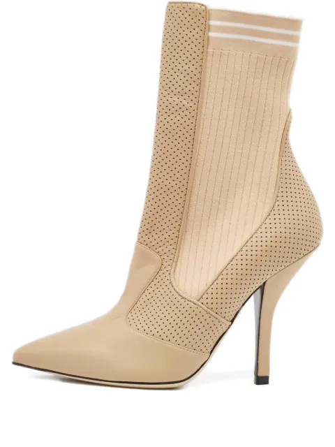 Fendi Pre-Owned 111mm perforated knit boots Neutrals 1075459