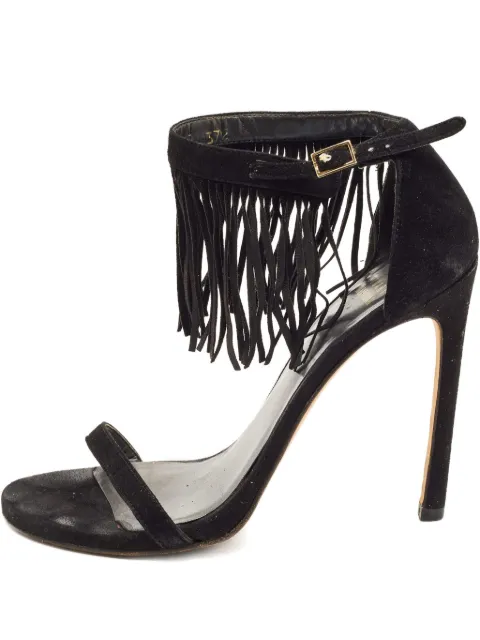 Stuart Weitzman 120mm fringe suede sandals Black 839199