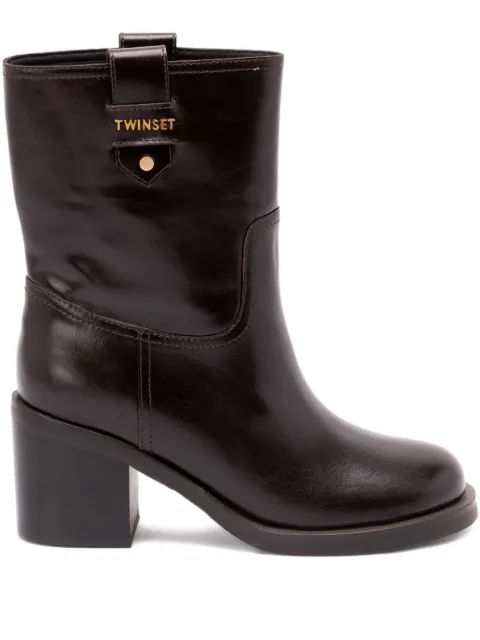 TWINSET block-heel leather boots Brown 252TCP082