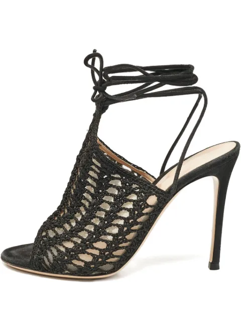 Gianvito Rossi 105mm lace-up crochet heeled sandals Black 1117360