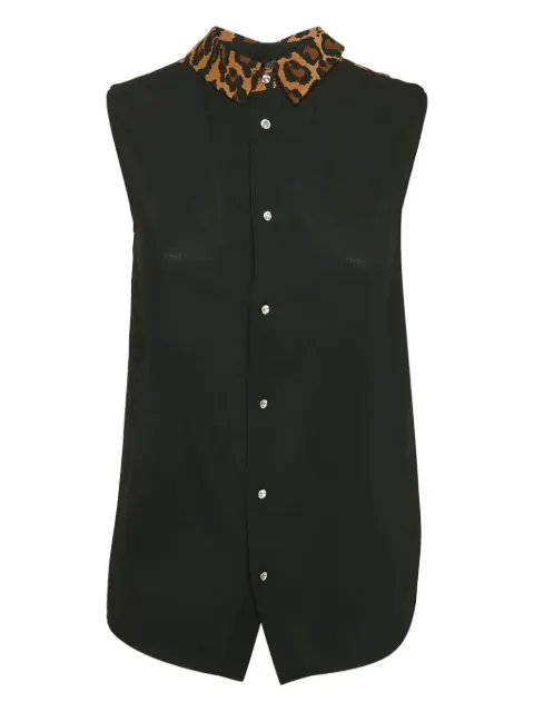 Miu Miu Pre-Owned leopard-collar sleeveless shirt Black 1143415