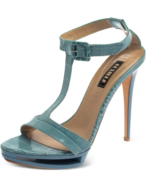 Le Silla 125mm croc-embossed leather sandals Blue 376904