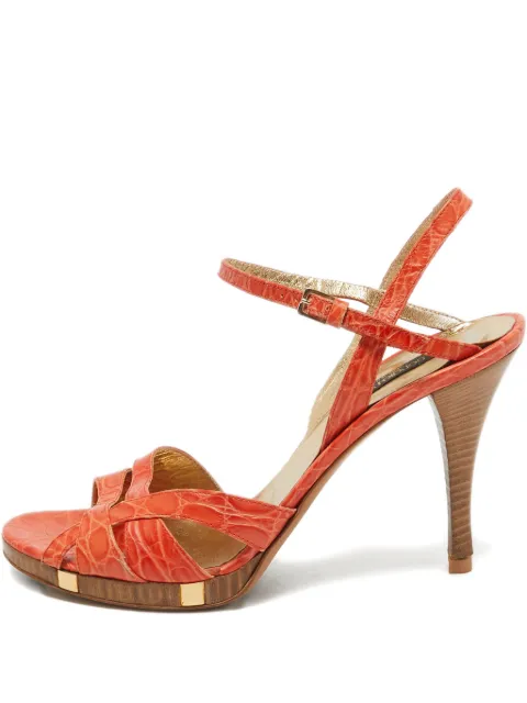 Sergio Rossi Vintage crocodile-embossed leather sandals Orange 1032963