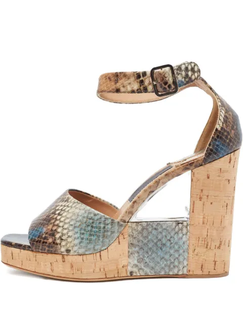 Ferragamo Pre-Owned 120mm Python Cork Wedge Sandals Neutrals 961318