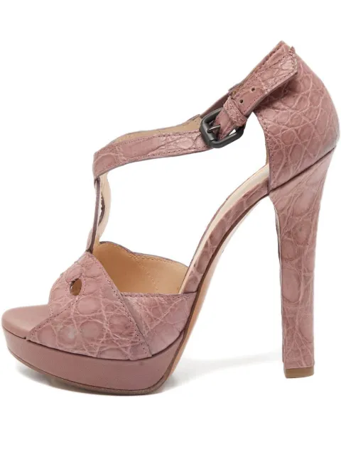 Bottega Veneta Pre-Owned 130mm crocodile-embossed platform sandals Pink 1158373