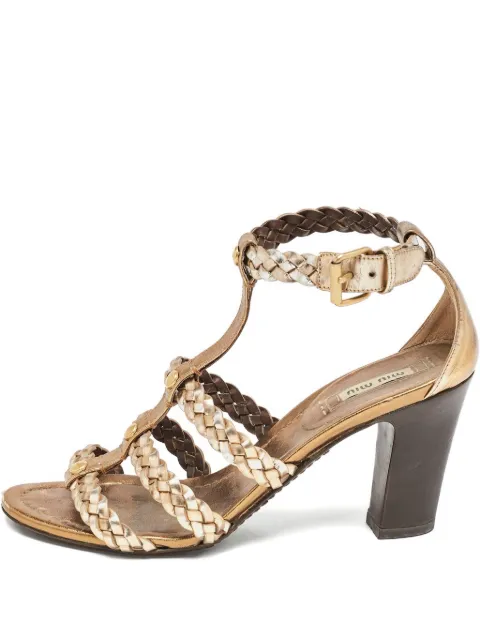Miu Miu Pre-Owned Leather Braided Sandals Gold 1138837