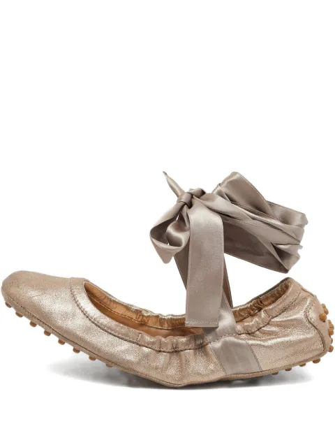 Tod's Vintage Pre-Owned nubuck-leather ribbon-fastening ballet flats Neutrals 1136474