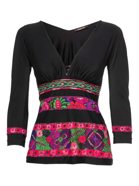 Roberto Cavalli Vintage 2023 floral-embroidered top Black 850710