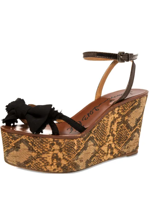 Lanvin Pre-Owned 2024 Bow Python Wedge Sandals Brown 485891