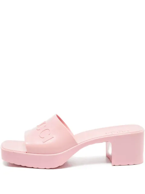 Gucci Pre-Owned 50mm embossed-logo platform slides Pink 1125230