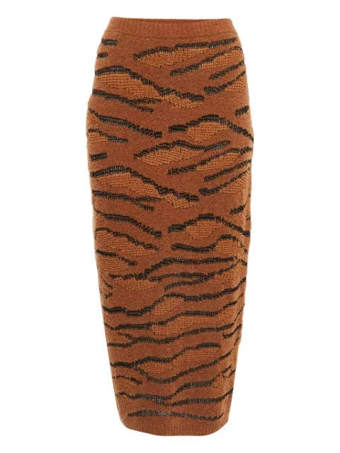 Stella McCartney Pre-Owned tiger-print knit midi skirt Brown 918762