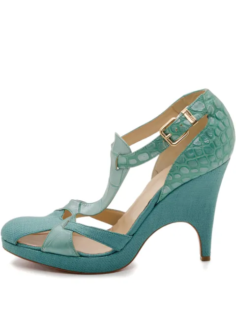 Versace Pre-Owned 2024 croc-embossed leather wedge sandals Blue 37117