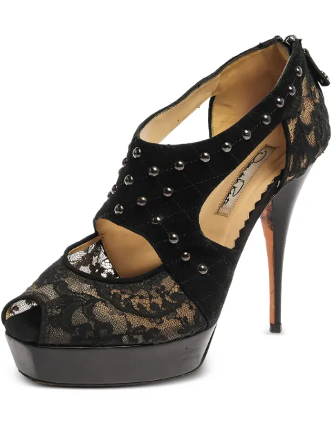 Oscar de la Renta Pre-Owned lace studded platform sandals Black 354085