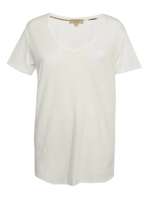 Burberry Pre-Owned v-neck embroidered-logo t-shirt White 1144401