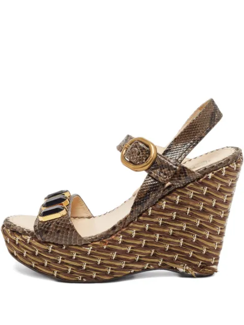 Prada Pre-Owned 130mm leather wedge sandals Brown 1106274