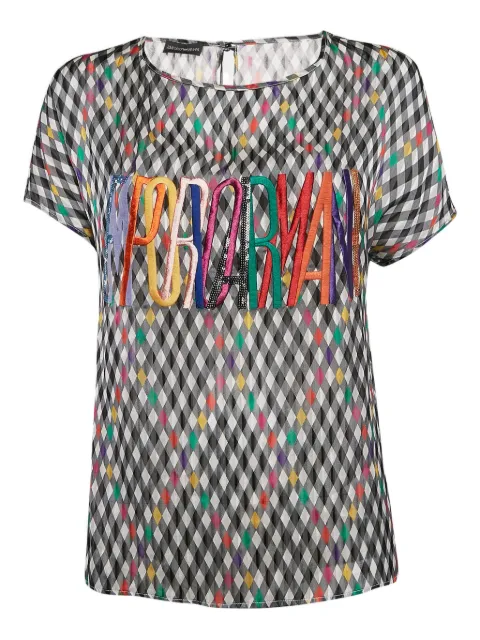 Emporio Armani Pre-Owned checked logo-embroidered blouse Black 1133529
