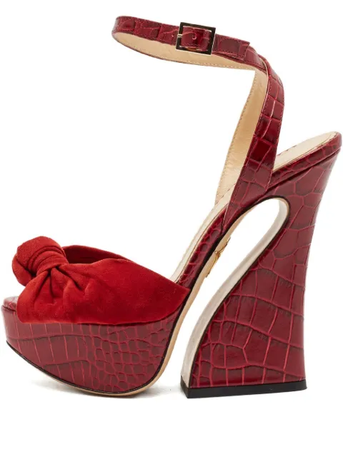 Charlotte Olympia croc-embossed bow sandals Red 1128868